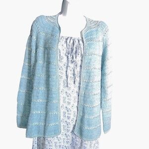 DKNY Mohair Vintage Y2K Baby Blue Open-Knit Cardigan Size S NWT